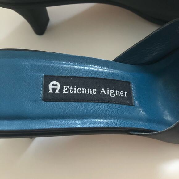 Etienne Aigner Hardy Slip On Sandal Mule Black Leather Vintage Y2K 7.5 GUC - Picture 8 of 11